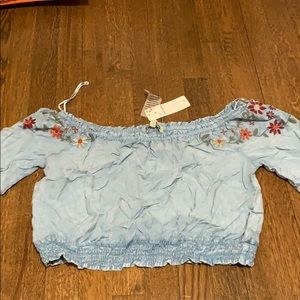 NWT denim off the shoulder crop top